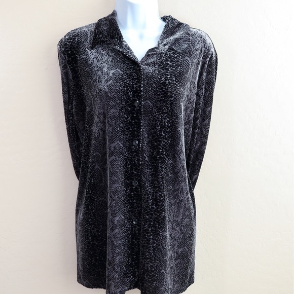 Vintage Y2K Whimsigoth Burnout Velvet Snakeskin Button Down Shirt XL Kathie Lee - Picture 1 of 12